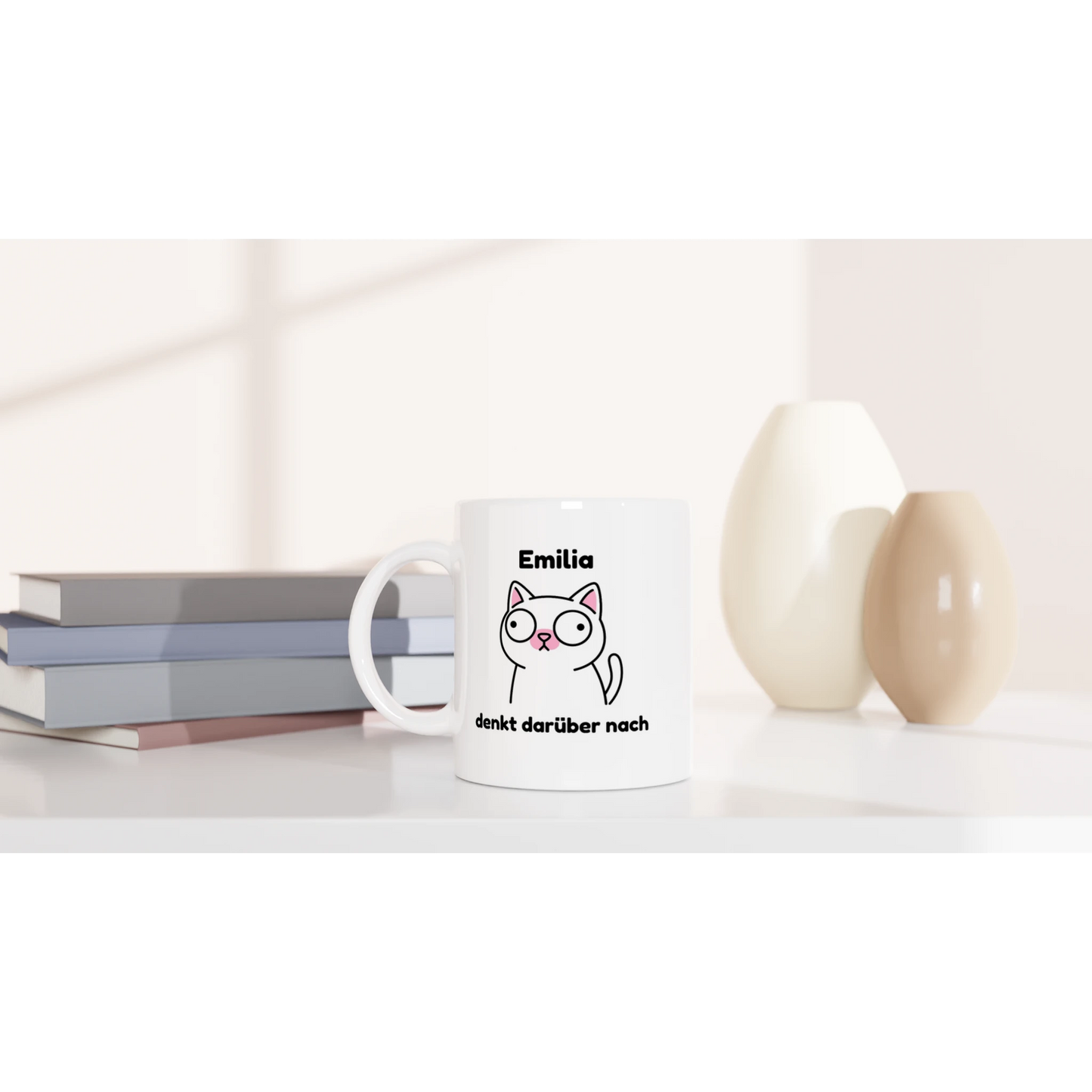 Tasse 325ml - denkt darüber nach - Katze, Personalisiert