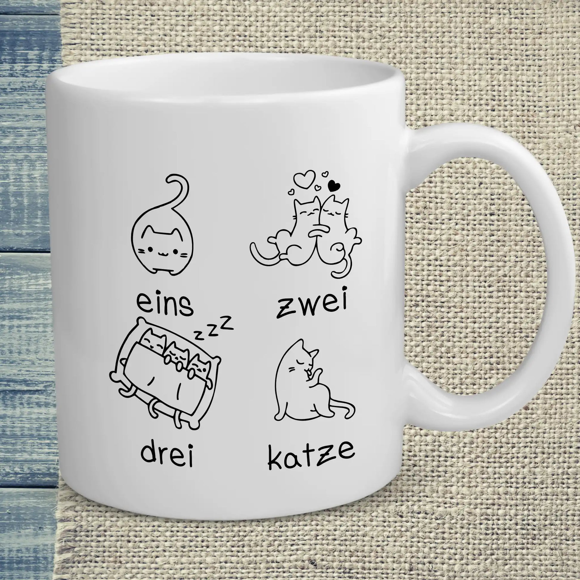 Tasse 325ml - eins zwei drei katze zzz - Katze