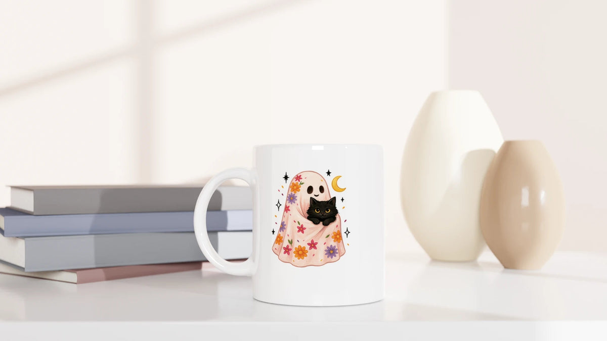 Tasse 325ml - Floral Ghost - Katze, Halloween