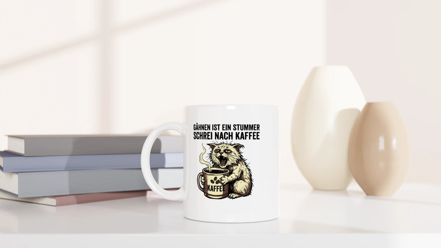 Tasse 325ml - Gähnen ist ein stummer Schrei nach Kaffeee - Katze