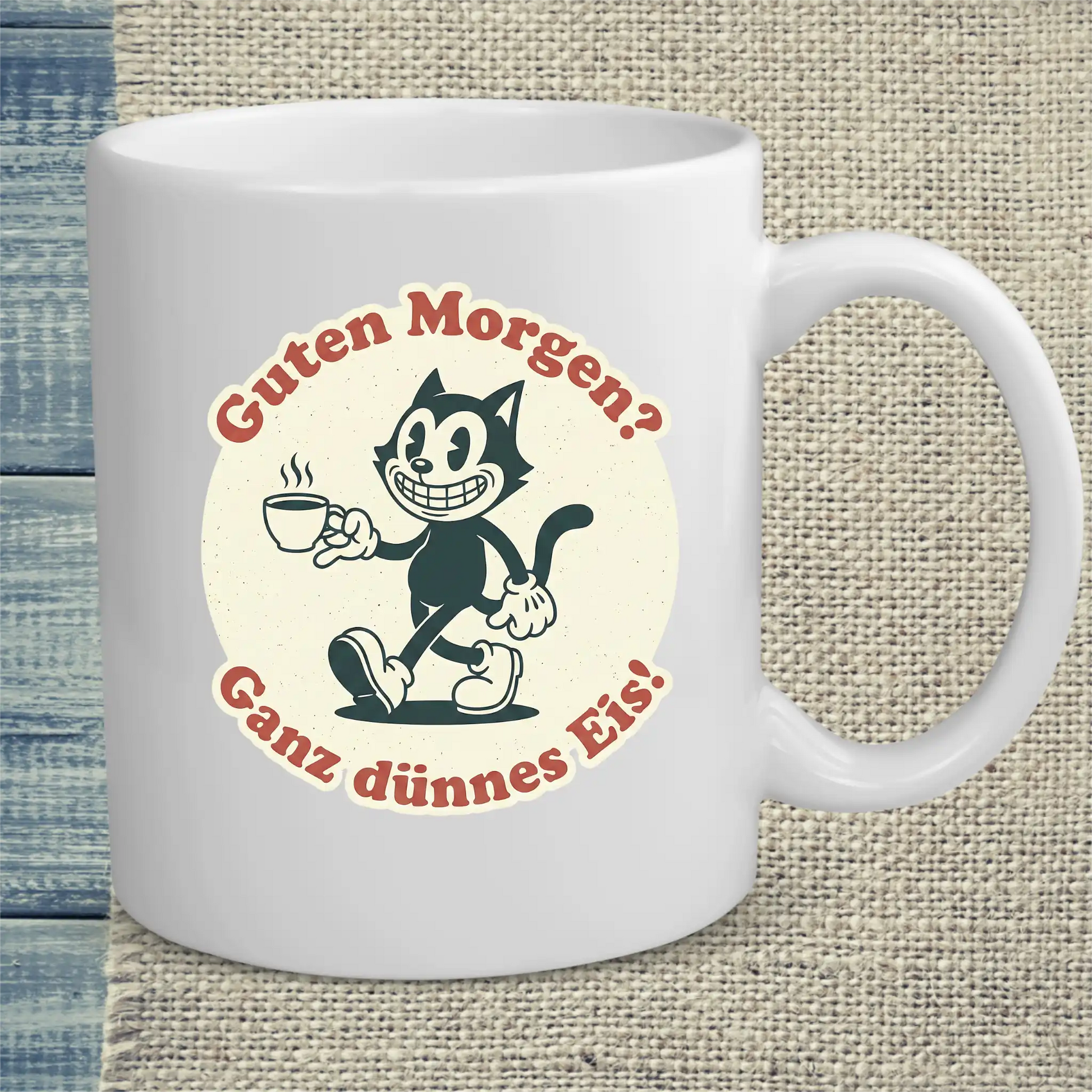 Tasse 325ml - Guten Morgen? Ganz dünnes Eis! Streetware - Katze, Kaffee
