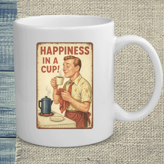 Tasse 325ml - Happiness in a Cup - Kaffee, Retro