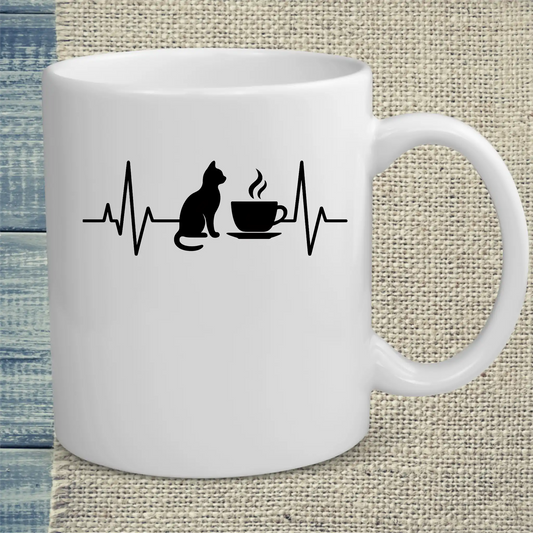 Tasse 325ml - Herzschlag für Katzen und Kaffee - Katze, Kaffee