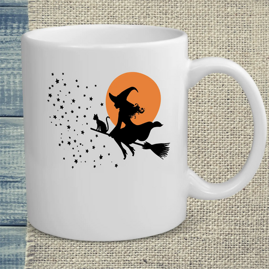 Tasse 325ml - Hexenflug - Katze, Halloween