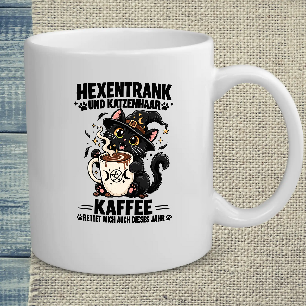 Tasse 325ml - Hexentrank und Katzenhaar - Katze & Kaffee, Halloween