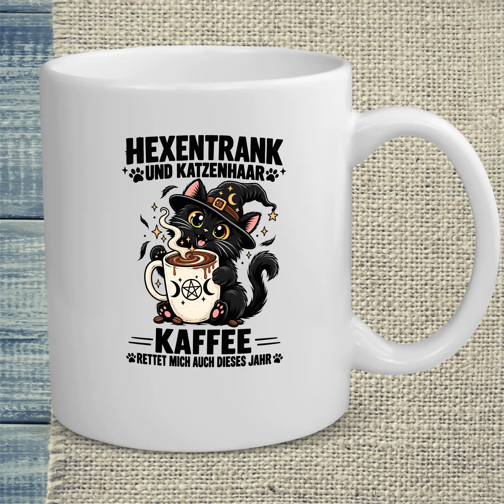 Tasse 325ml - Hexentrank und Katzenhaar - Katze & Kaffee, Halloween