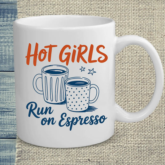 Tasse 325ml - Hot Girls Run on Expresso - Katze & Kaffee, Cat Lady