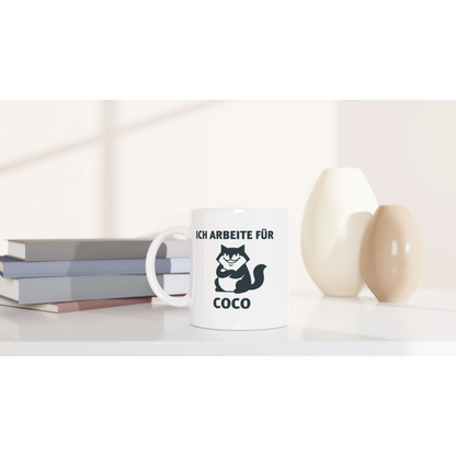 Tasse 325ml - Ich arbeit für ... - Katze, Personalisiert