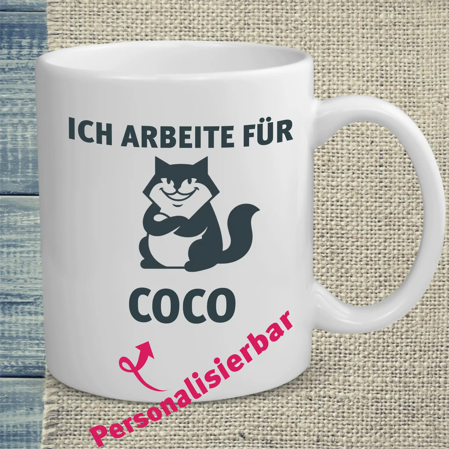 Tasse 325ml - Ich arbeit für ... - Katze, Personalisiert