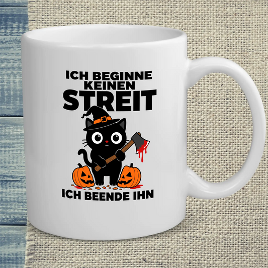 Tasse 325ml - Ich beginne keinen Streit - Halloween - Katze, Halloween