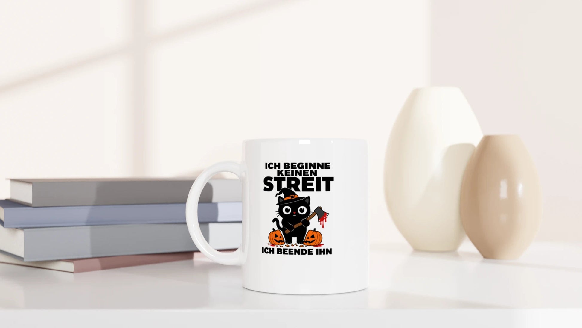 Tasse 325ml - Ich beginne keinen Streit - Halloween - Katze, Halloween