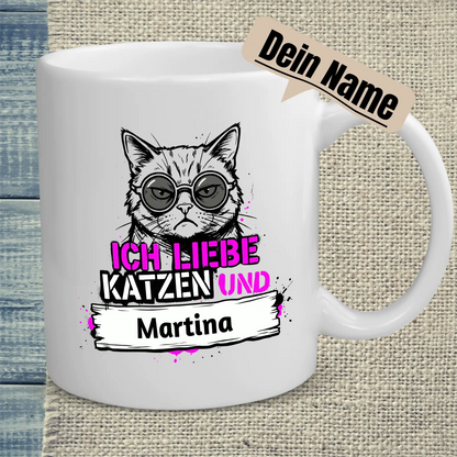 Tasse 325ml - Ich liebe Katzen und - Katze, Personalisiert