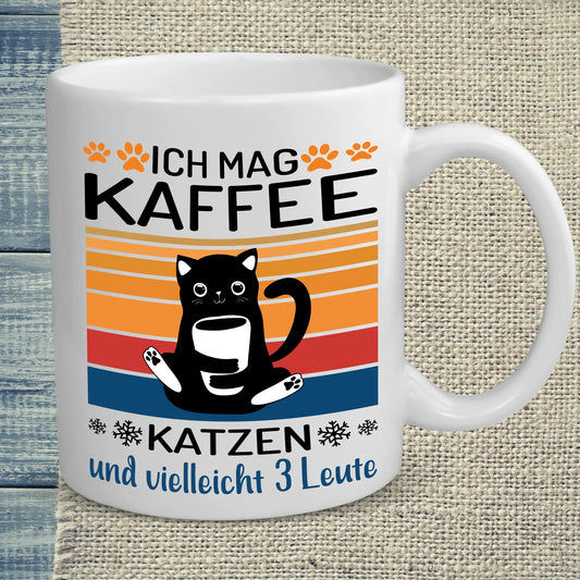 Tasse 325ml - Ich mag Kaffe und 3 Leute - Katze & Kaffee