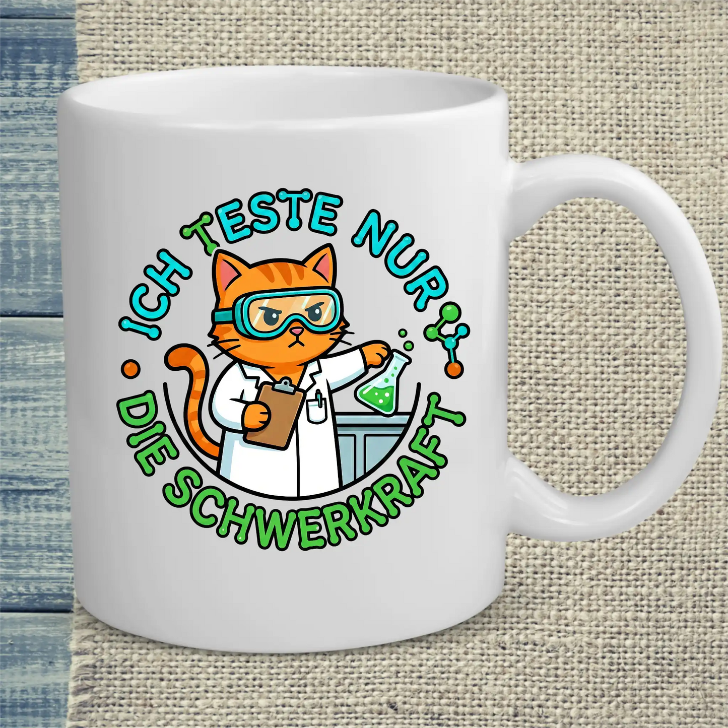 Tasse 325ml - Ich teste nur die Schwerkraft - Katze