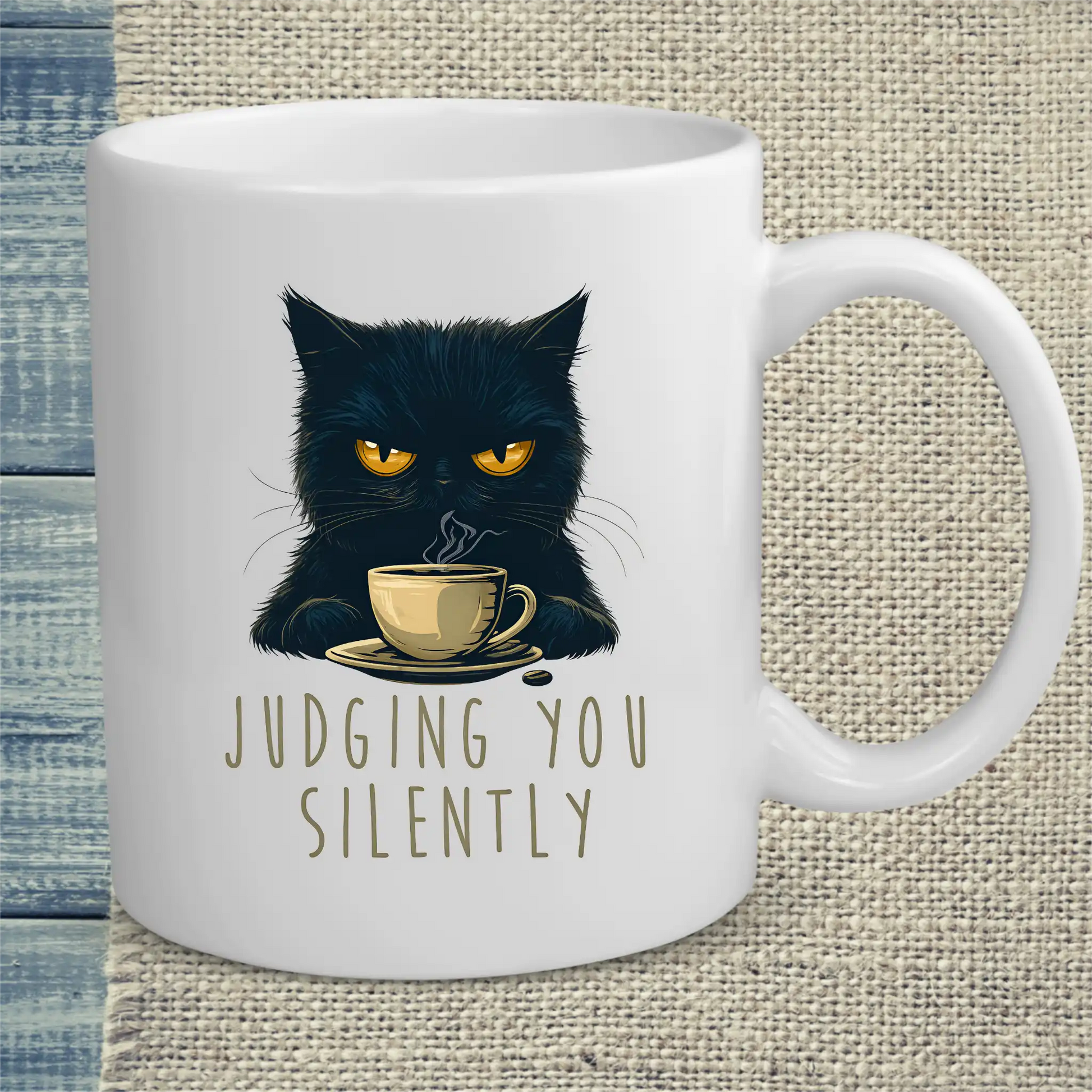 Tasse 325ml - Judging you silently - Katze, Kaffee