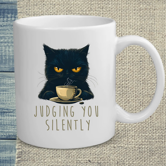 Tasse 325ml - Judging you silently - Katze, Kaffee