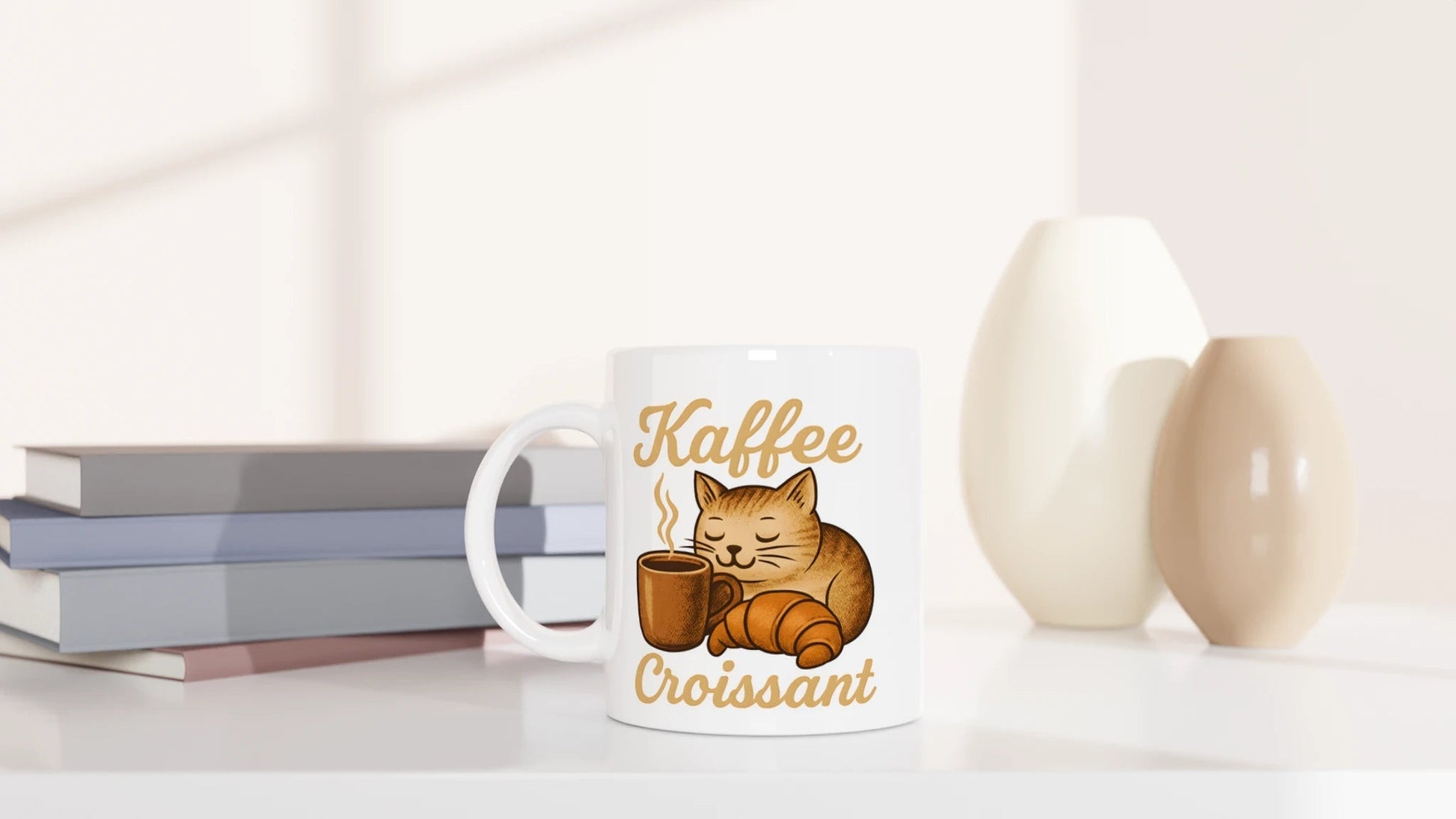 Tasse 325ml - Kaffee Croissant - Katze, Kaffee
