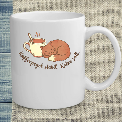 Tasse 325ml - Kaffeepegel stabil. Katze satt. - Katze & Kaffee