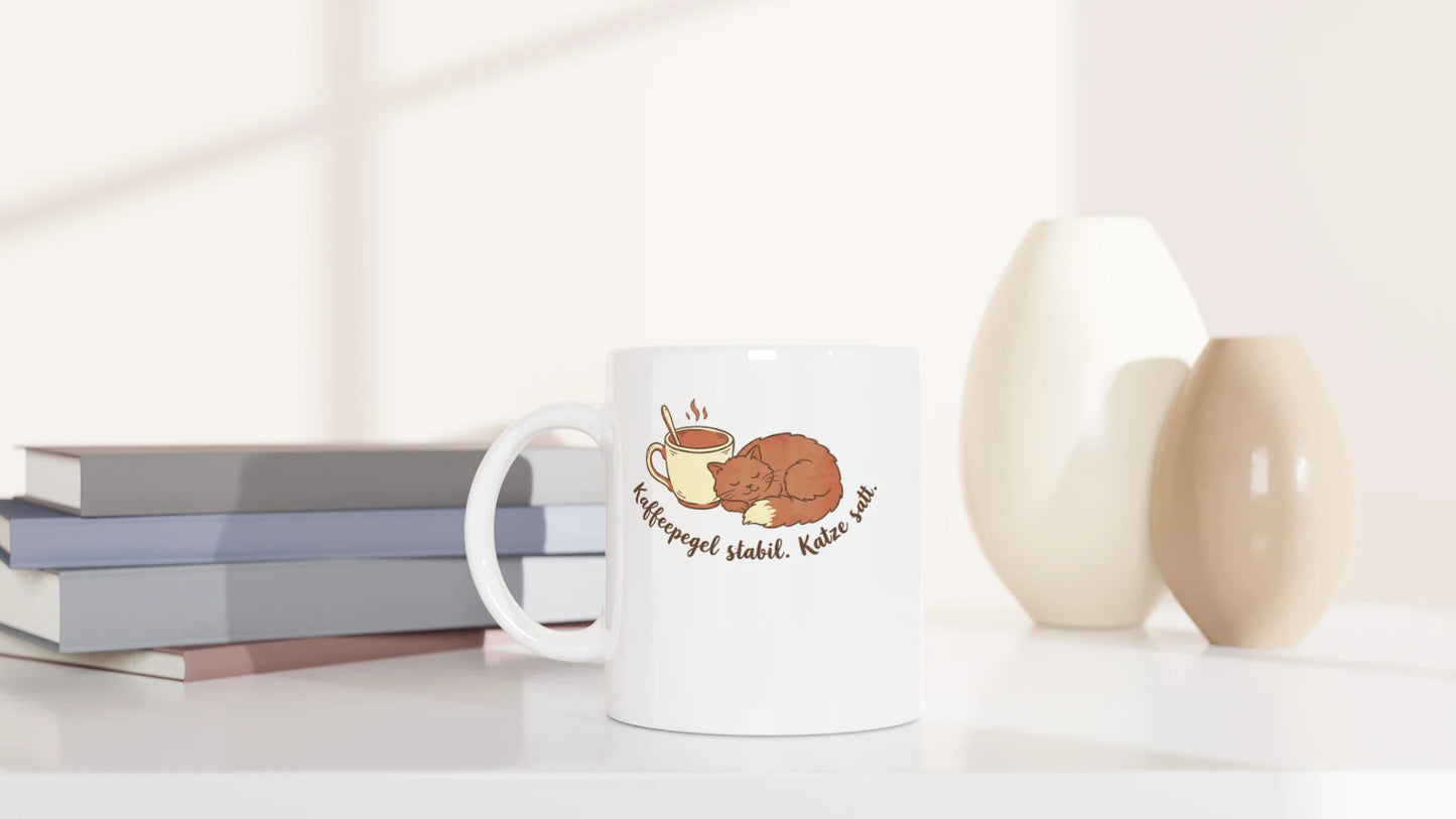 Tasse 325ml - Kaffeepegel stabil. Katze satt. - Katze & Kaffee
