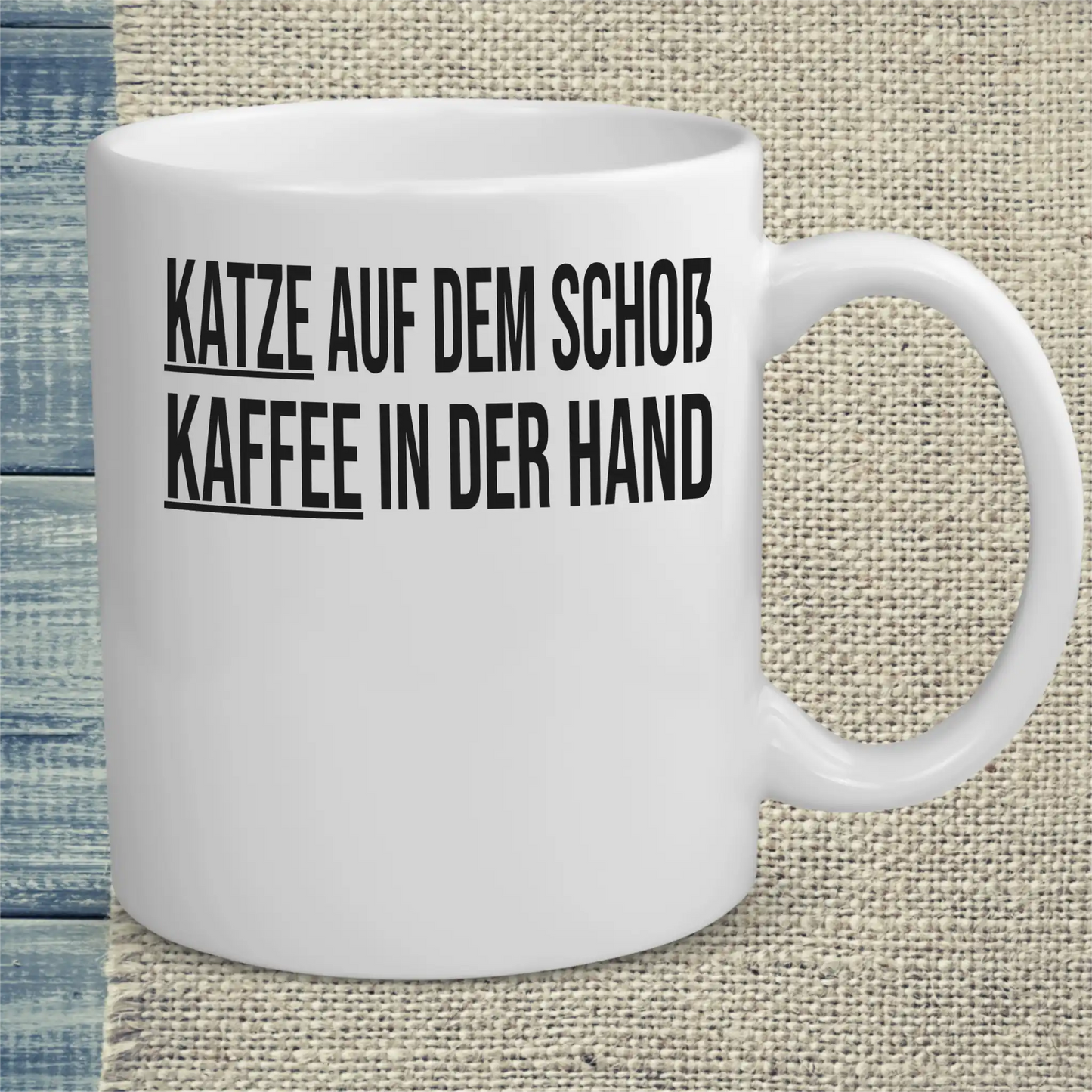 Tasse 325ml - Katze auf dem Schoß. Kaffee in der Hand. - Katze & Kaffee