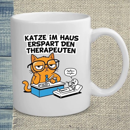 Tasse 325ml - Katze im Haus erspart den Therapeuten - Katze