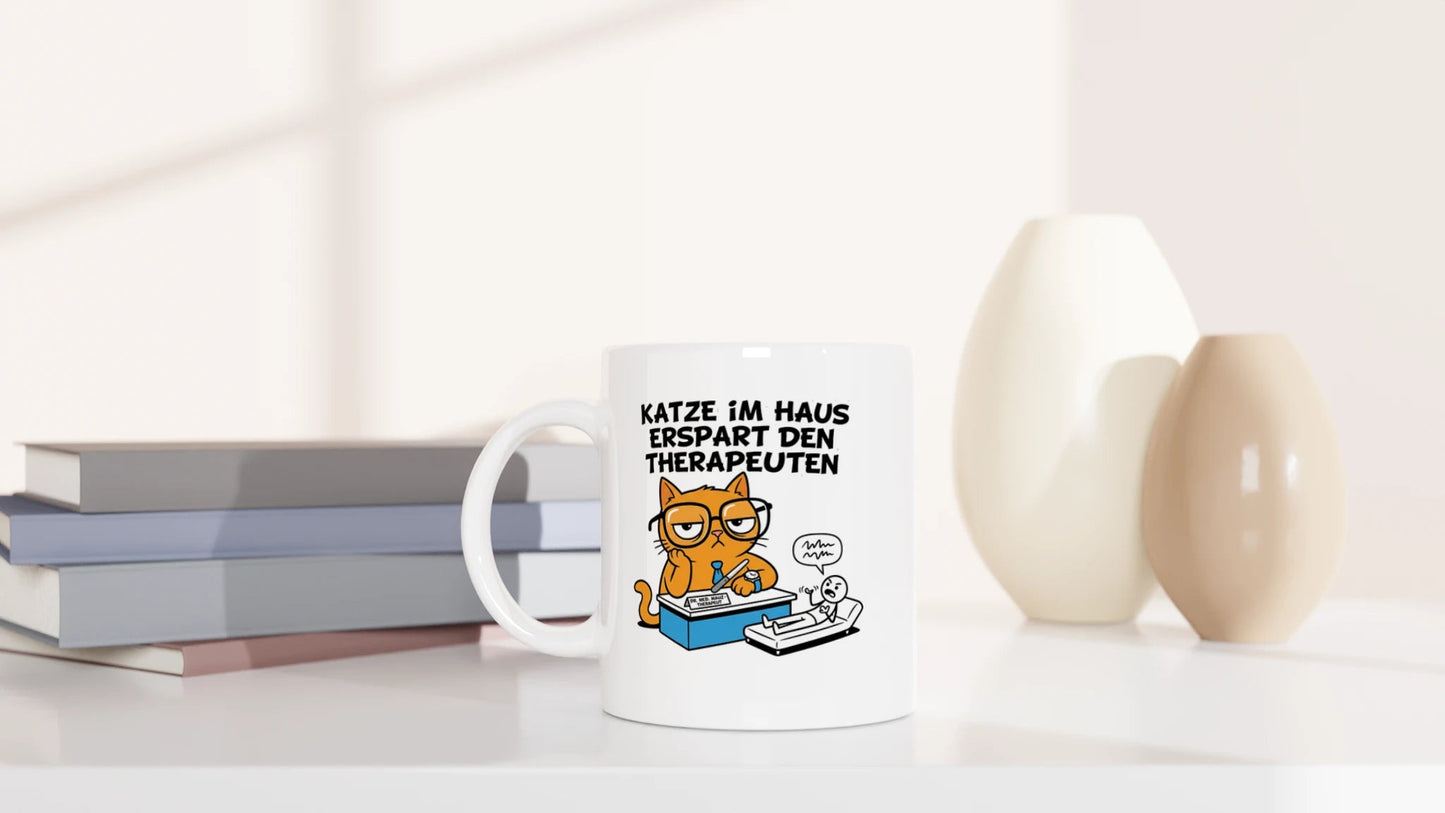 Tasse 325ml - Katze im Haus erspart den Therapeuten - Katze