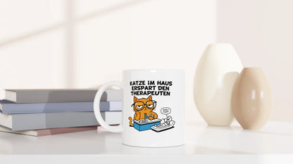 Tasse 325ml - Katze im Haus erspart den Therapeuten - Katze