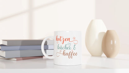 Tasse 325ml - Katzen, Bücher & Kaffee - Katze, Kaffee