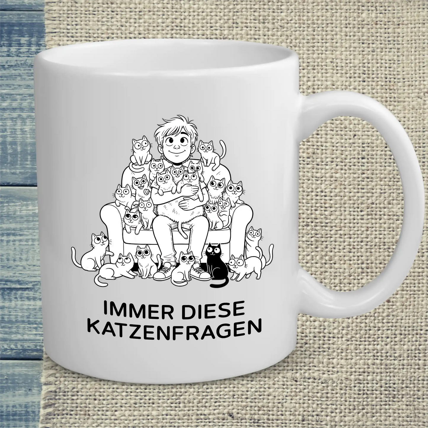 Tasse 325ml - Katzenfragen - Katze, Cat Guy
