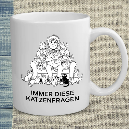 Tasse 325ml - Katzenfragen - Katze, Cat Guy