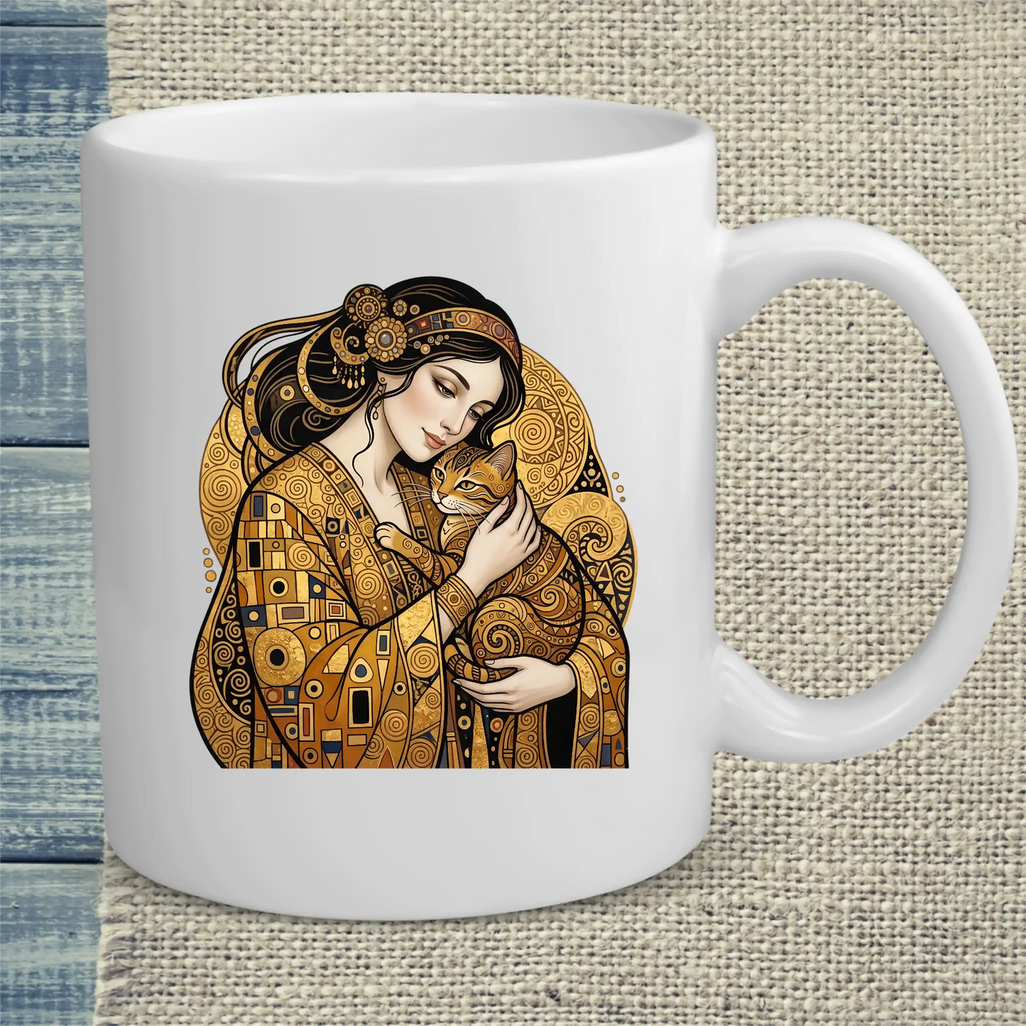 Tasse 325ml - Klimt Cat Lady - Katze & Kaffee, Kunst