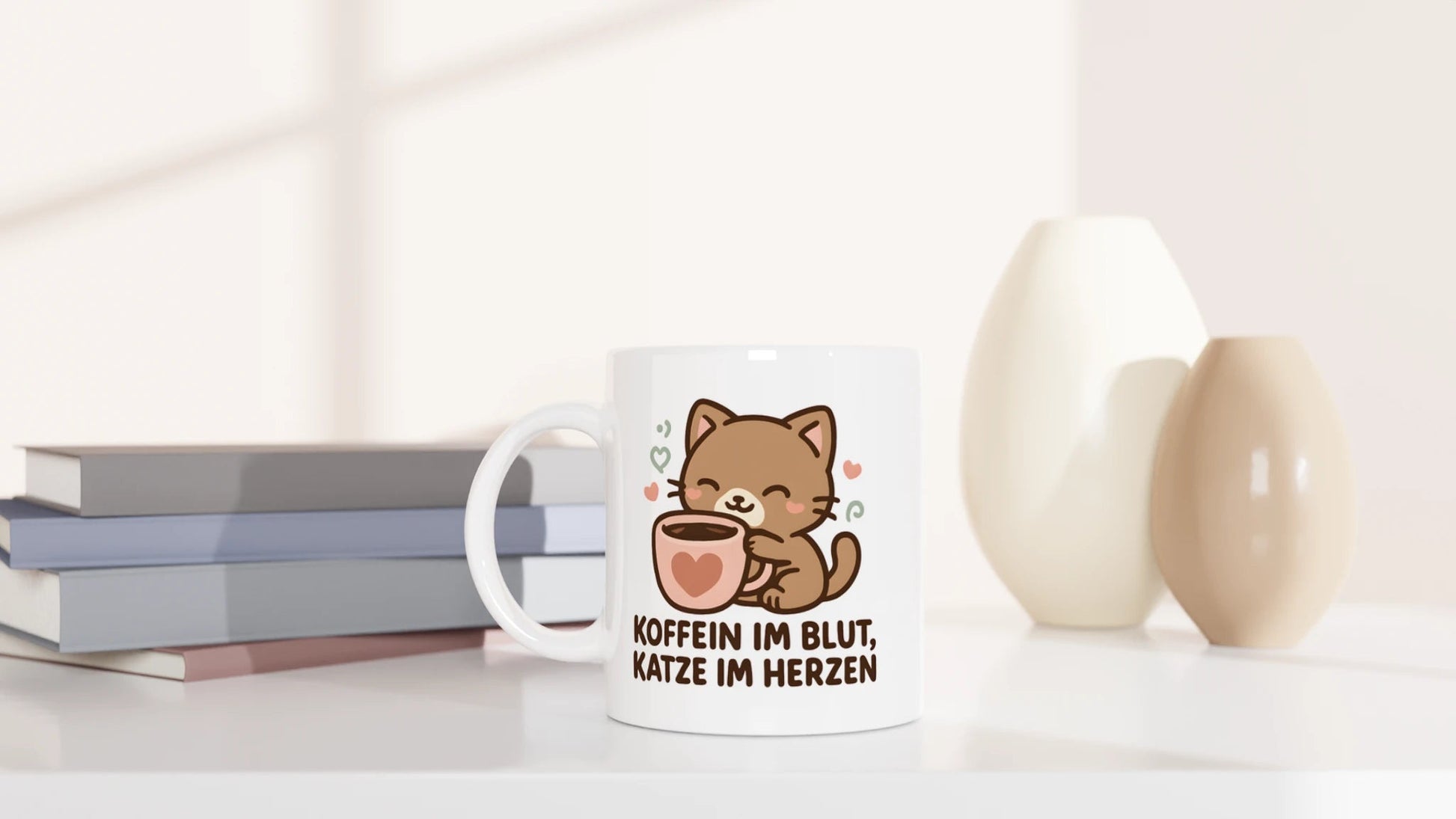 Tasse 325ml - Koffein im Blut, Katze im Herzen - Katze & Kaffee