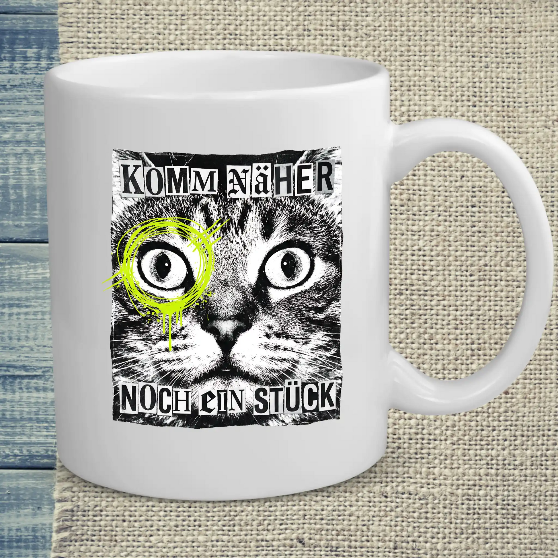 Tasse 325ml - Komm näher - Noch ein Stück - Katze