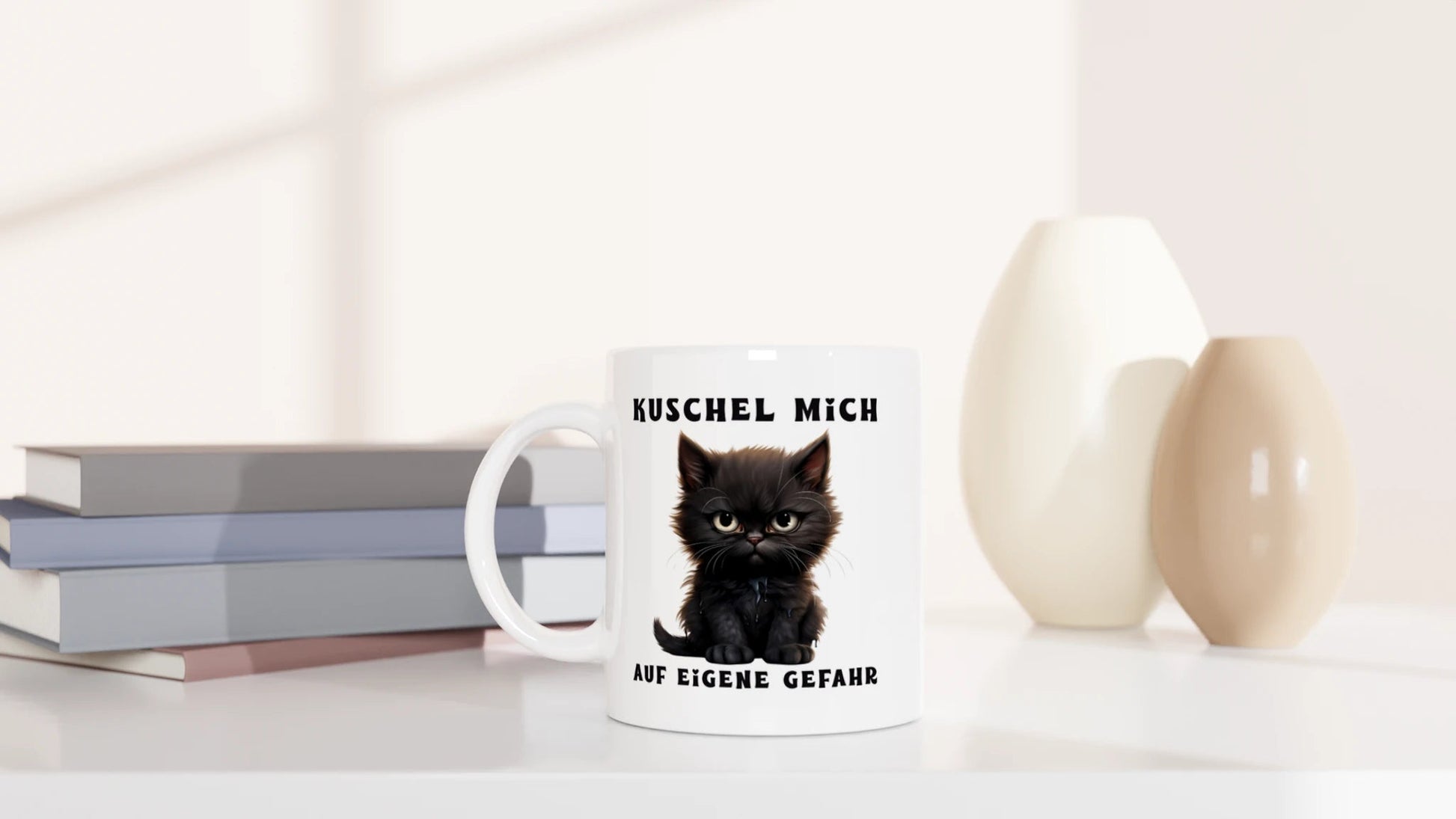 Tasse 325ml - Kuschel Mich - Auf eigene Gefahr - Katze & Kaffee