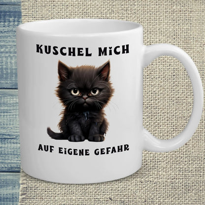 Tasse 325ml - Kuschel Mich - Auf eigene Gefahr - Katze & Kaffee