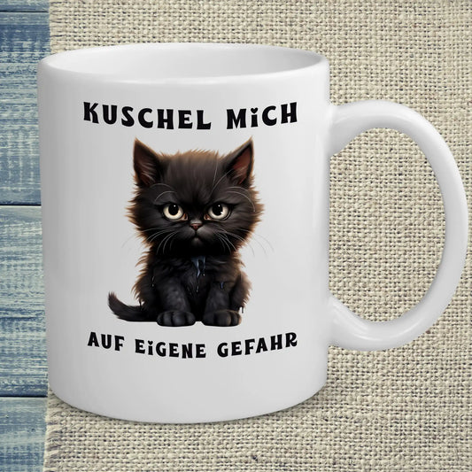 Tasse 325ml - Kuschel Mich - Auf eigene Gefahr - Katze & Kaffee
