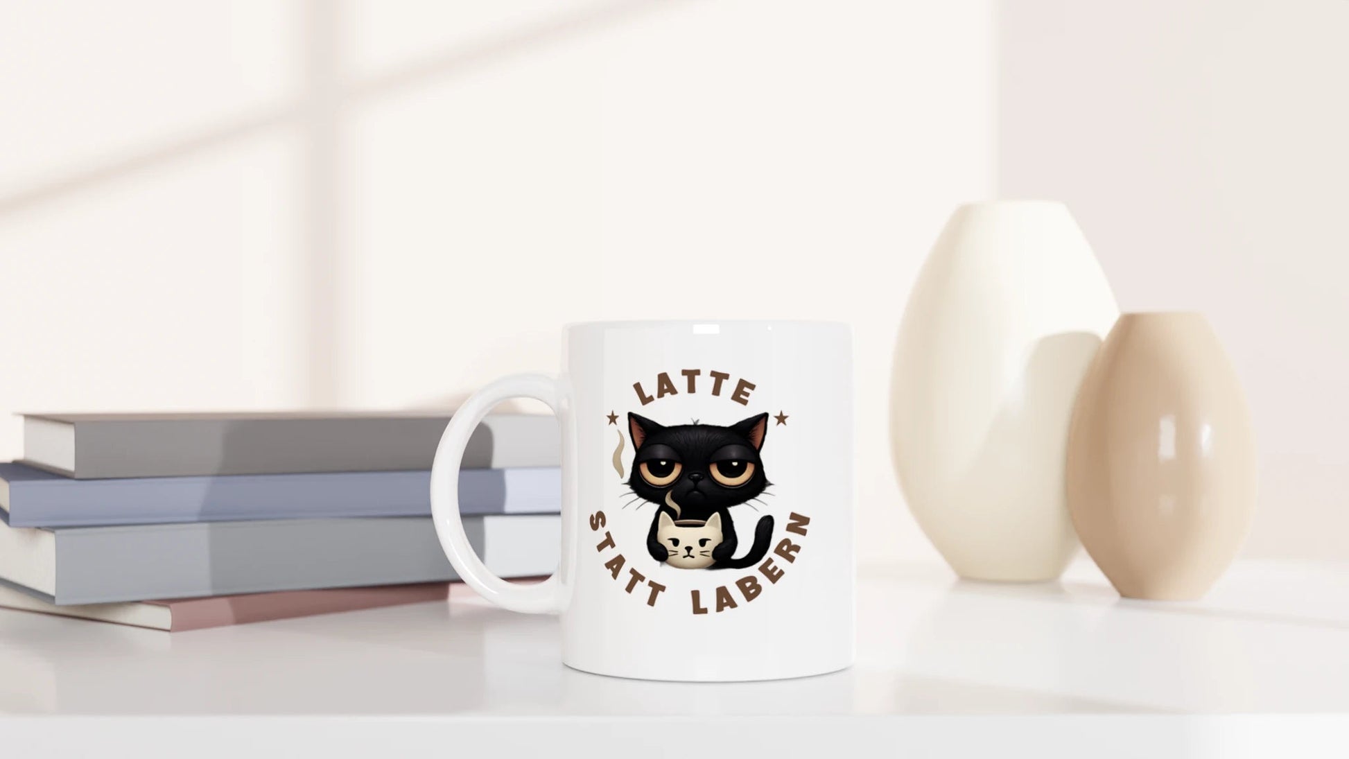 Tasse 325ml - Latte statt labern - Katze, Kaffee