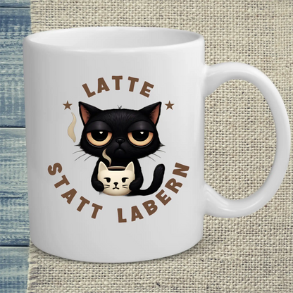 Tasse 325ml - Latte statt labern - Katze, Kaffee