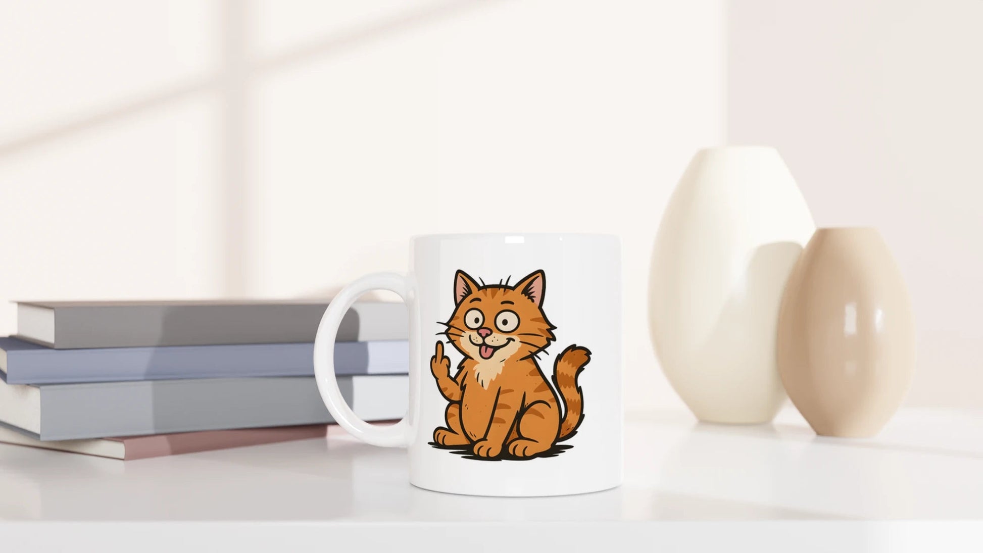 Tasse 325ml - Lustige Katze zeigt Stinkefinger - Katze