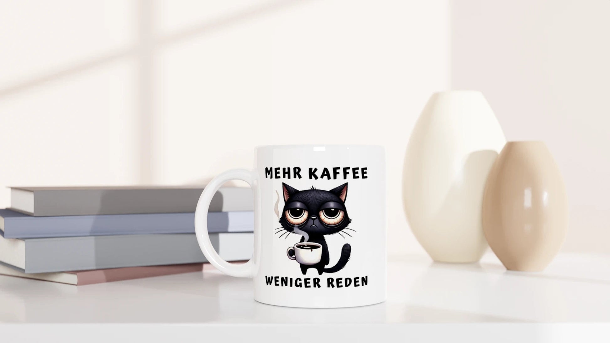 Tasse 325ml - Mehr Kaffee - Weniger Reden - Katze & Kaffee