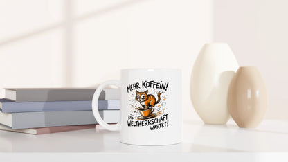 Tasse 325ml - Mehr Koffein - Weltherrschaft wartet - Katze & Kaffee