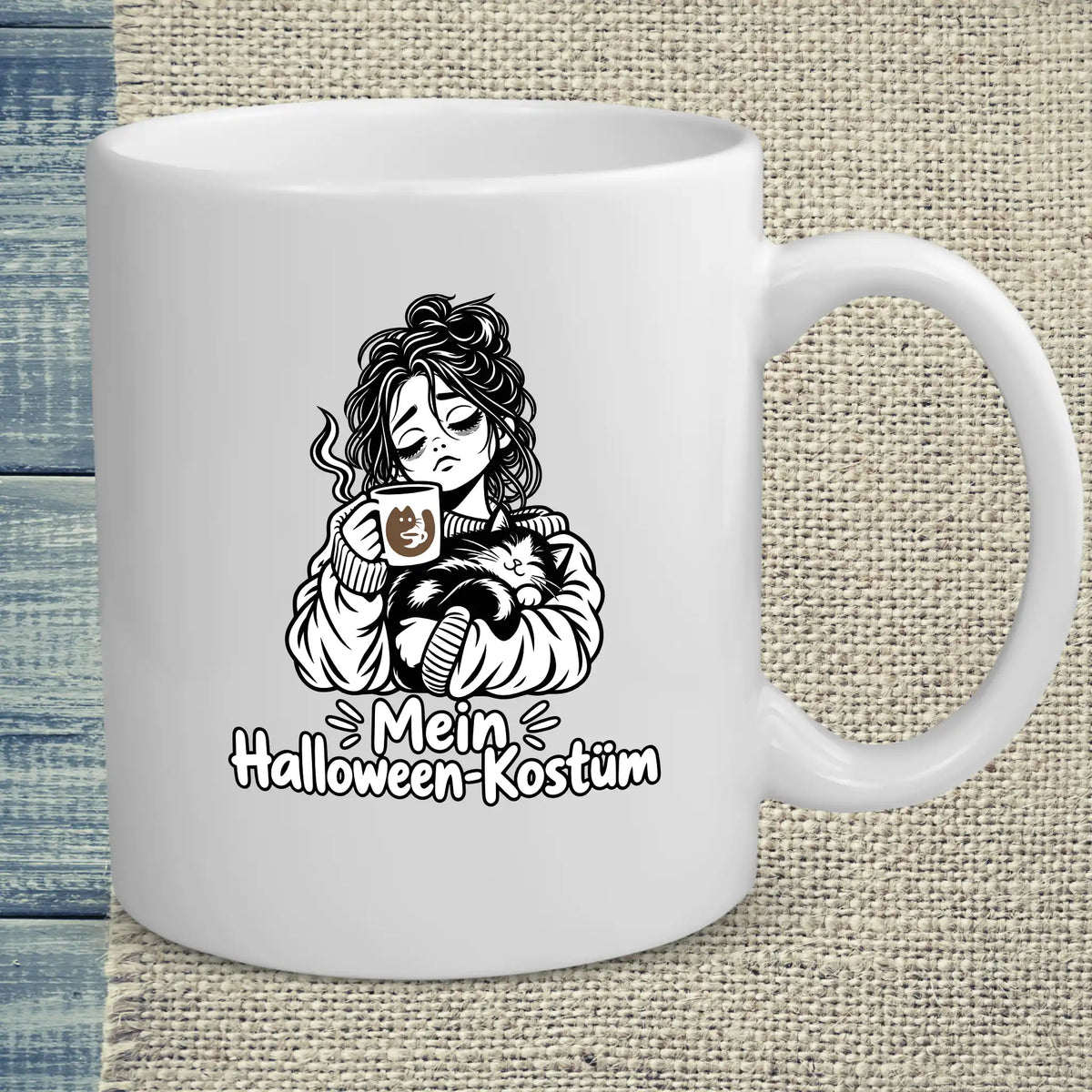 Tasse 325ml - Mein Halloween-Kostüm - Katze & Kaffee, Halloween