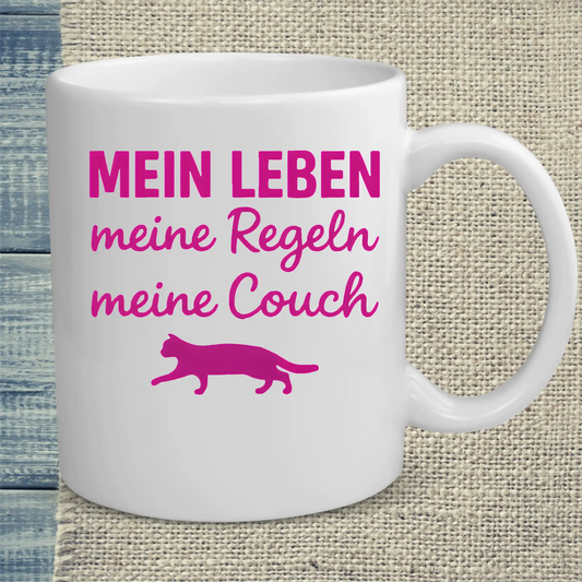 Tasse 325ml - Mein Leben, meine Regeln, meine Couch - Katze