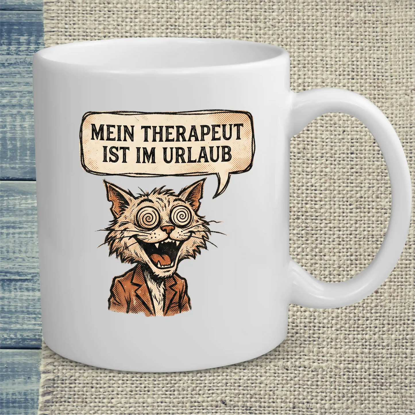 Tasse 325ml - Mein Therapeut ist im Urlaub - Katze, Cat Guy