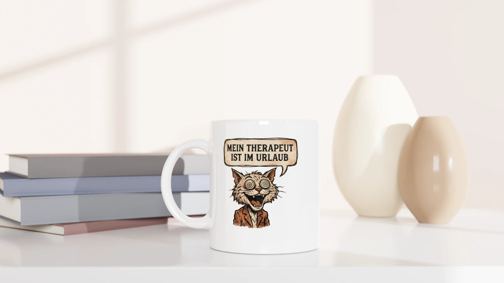 Tasse 325ml - Mein Therapeut ist im Urlaub - Katze, Cat Guy