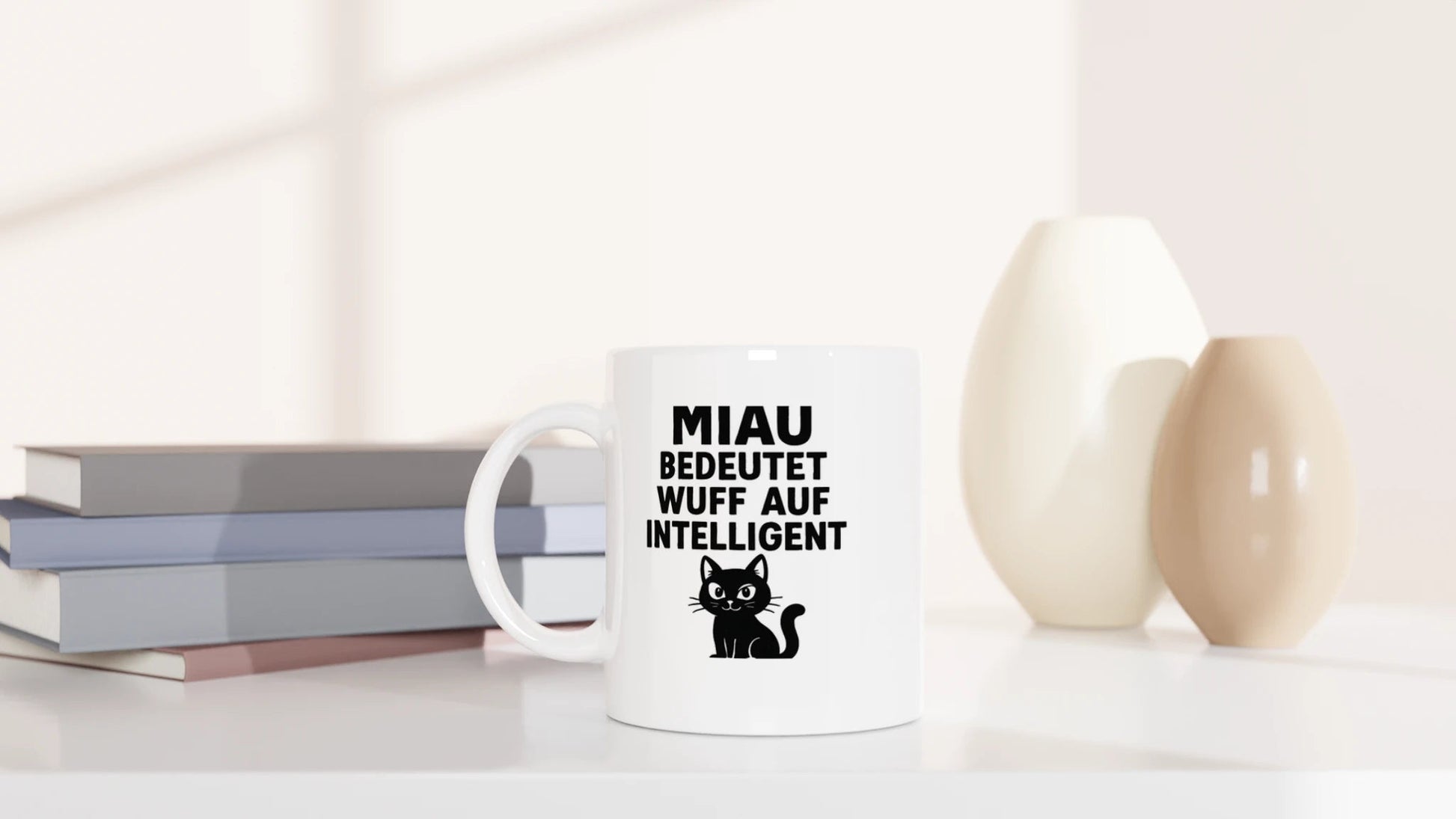 Tasse 325ml - Miau bedeutet Wuff auf intelligent - Katze