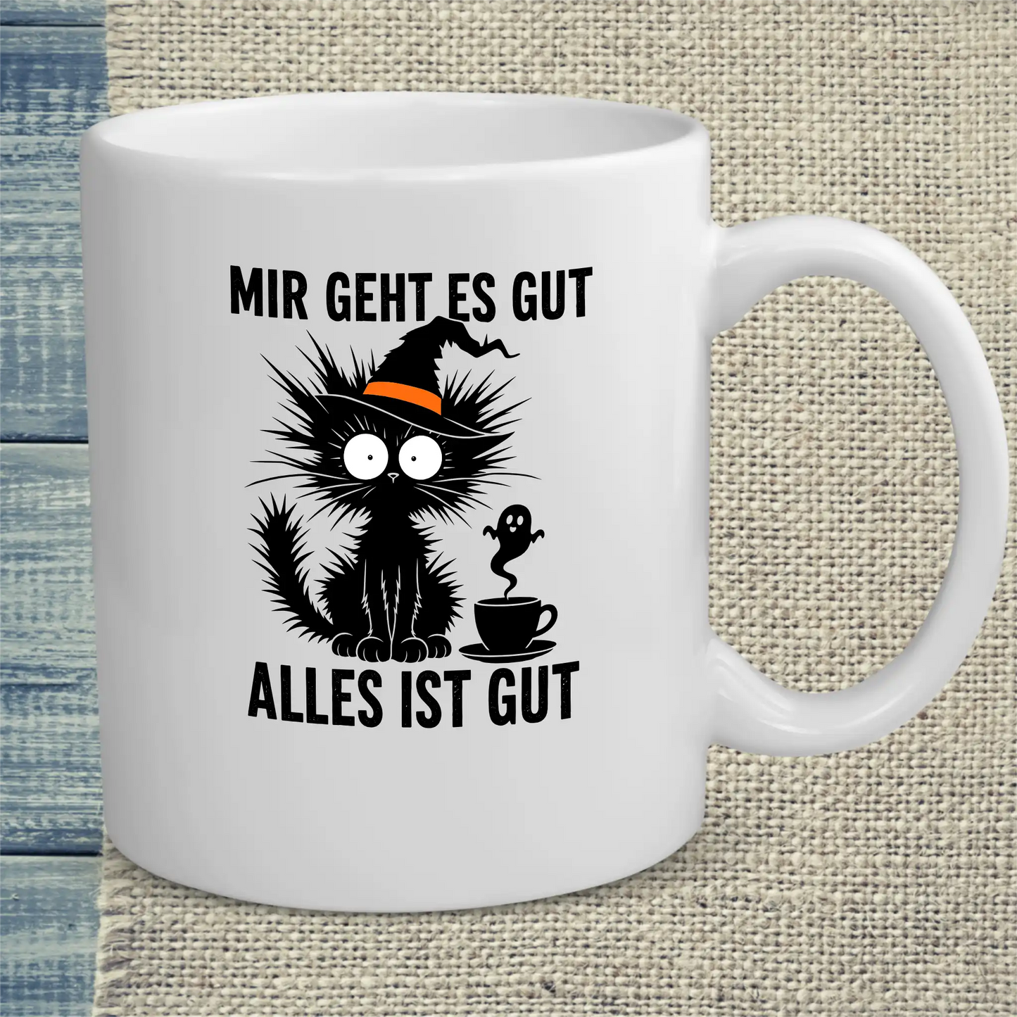 Tasse 325ml - Mir geht es gut Halloween - Katze, Halloween