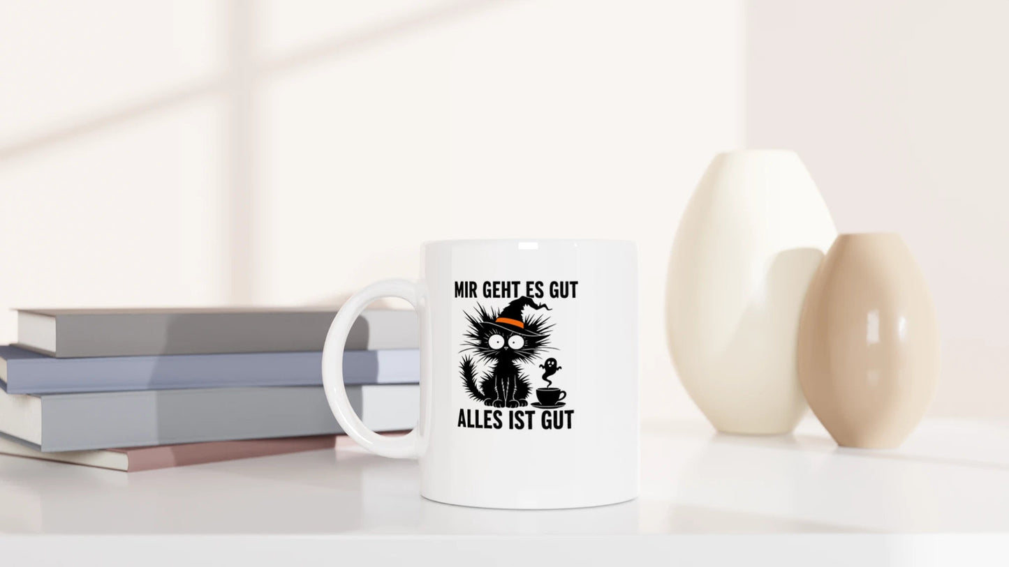 Tasse 325ml - Mir geht es gut Halloween - Katze, Halloween