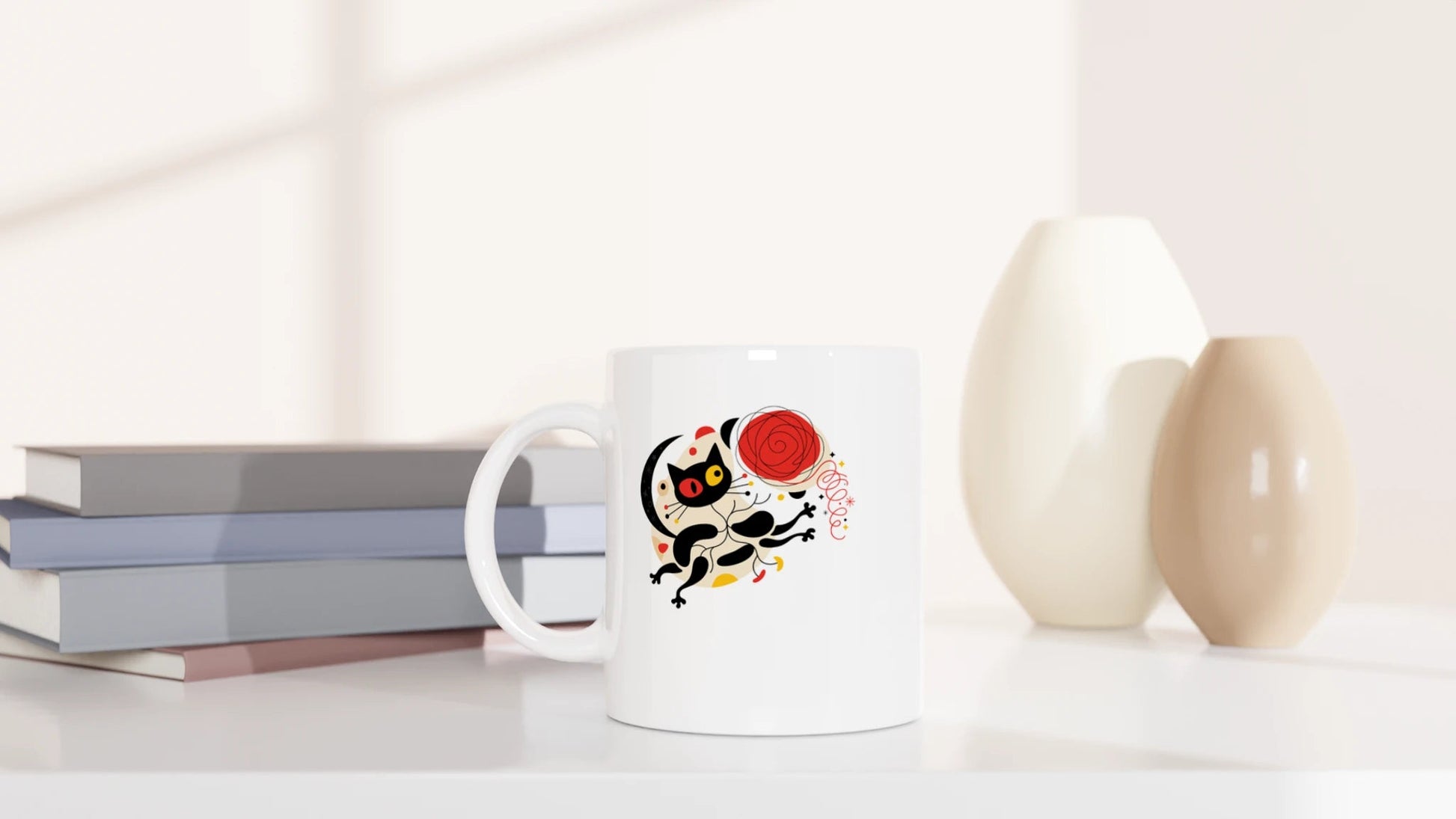 Tasse 325ml - Miro Chasing Yarn - Katze & Kaffee, Kunst