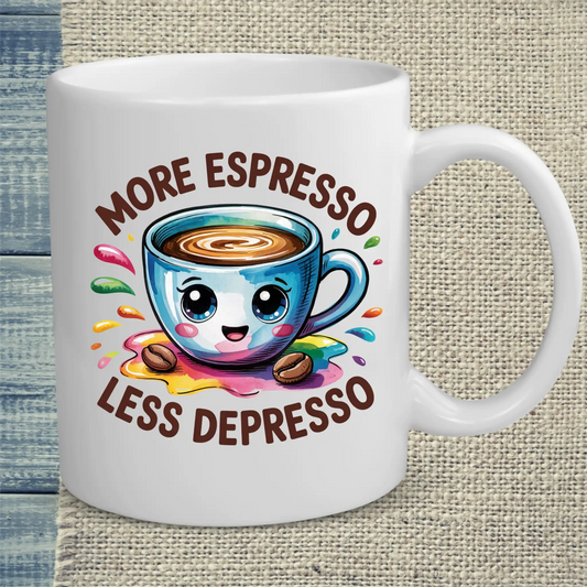 Tasse 325ml - More Espresso Less Depresso - Bunt - Kaffee